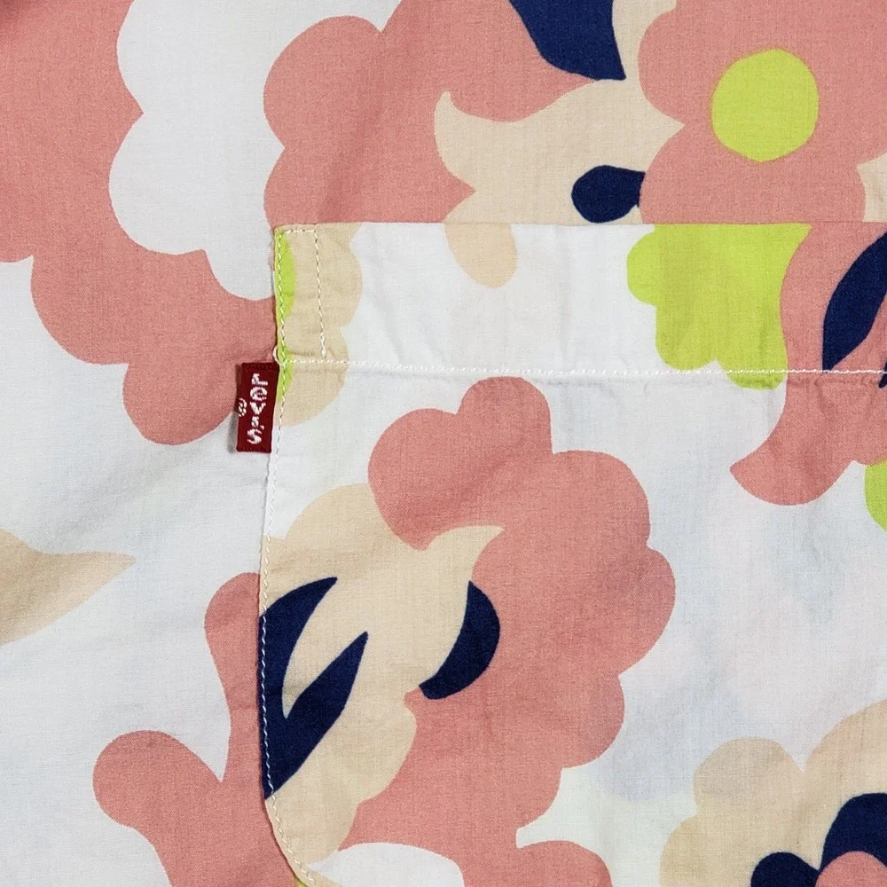 Levi's Shirt XL Pink Green Floral Tropical Viscose Cotton Blend Cabanacore‎ EUC